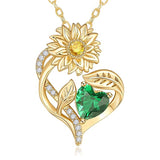 Sterling Sliver Birthstone Love Heart & Sunflower Pendant Necklace Engraved With You Are My Sunshine