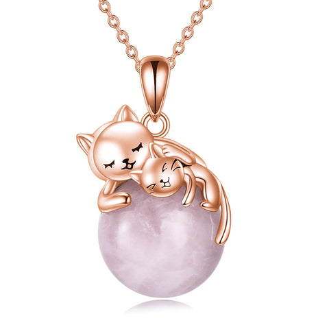 Moonstone Cat Necklace 925 Sterling Silver Cat Pendant Necklace Gift for Women Daughter Mother