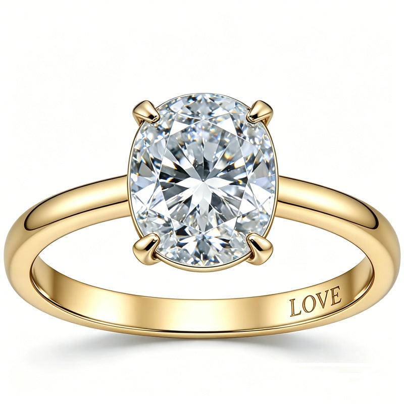 Sterling Silver 10K 14K 18K Gold Personalized Engraved Moissanite Wedding Engagement Promise Band Ring