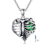 Sterling Silver Heart Birthstone Skeleton Urn Necklaces for Ashes