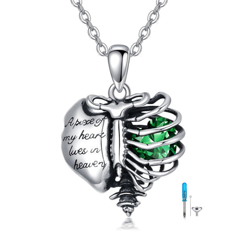 Sterling Silver Heart Birthstone Skeleton Urn Necklaces for Ashes