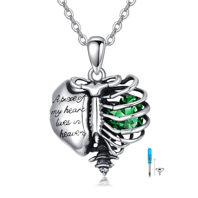 Urn Necklaces for Ashes 925 Sterling Silver Heart Skeleton Birthstone Necklace Cremation Jewelry Memorial Gifts for Women Men Mom