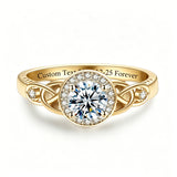 Sterling Silver 10K 14K 18K Gold  Personalized Engraved Moissanite Celtic Knot Wedding Engagement Ring