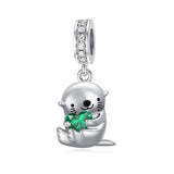 Sterling Silver Birthstone Otter Bead Charm for  Otter Lovers