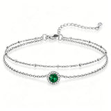 Sterling Silver Birthstone Double Layer Anklet for Beach Weddings, Summer Vacations & Pool Parties