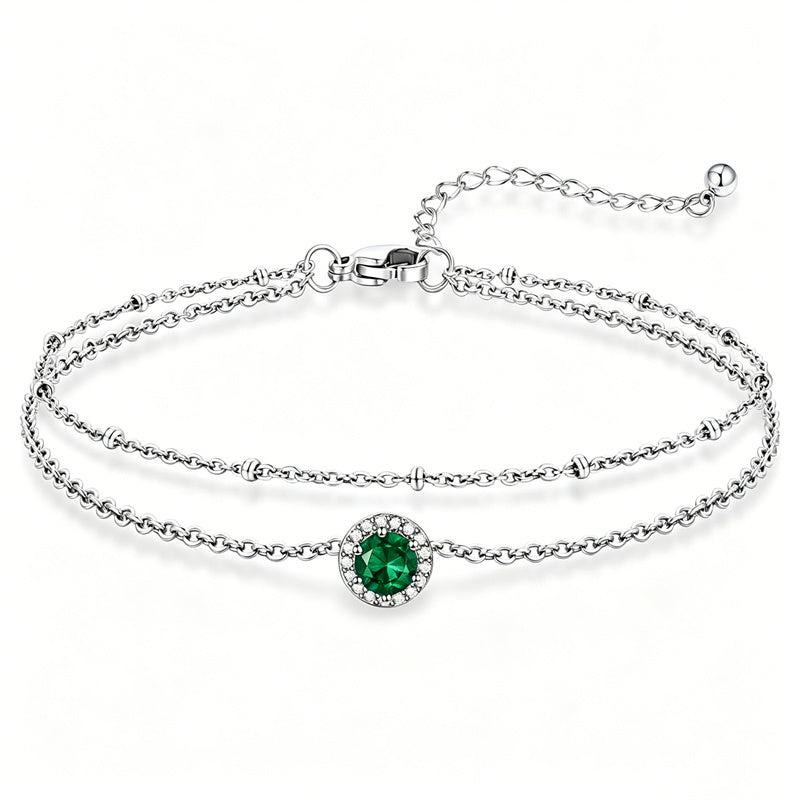 Sterling Silver Birthstone Double Layer Anklet for Beach Weddings, Summer Vacations & Pool Parties
