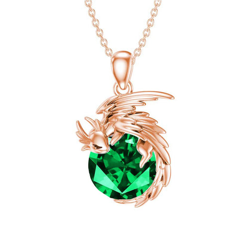14K Gold Birthstone Dragon Necklace Pendant Necklace