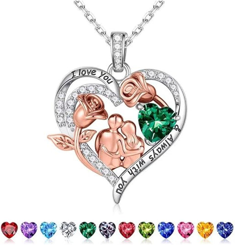 Sterling Silver Heart Birthstone Couple Hugging Necklace for Women Valentine's Day Gift