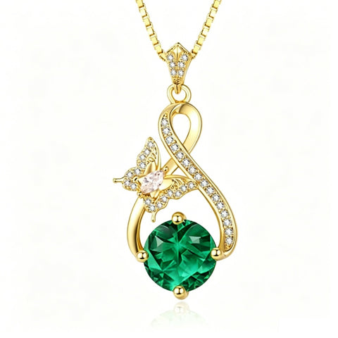 14K Gold Plated Birthstone Infinity Butterfly Necklace for Women