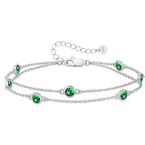 Sterling Silver Round Birthstone Double Layer Anklet