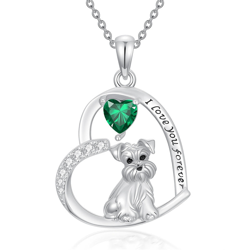 Sterling Silver 12 Month Birthstone Schnauzer Chihuahua Pitbull Pug Pendant Necklace for Women