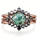 Sterling Silver 10K 14K 18K Gold 2CT Moss Agate Vine Leaf Women's Bridal Ring Sets for Wedding Engagement