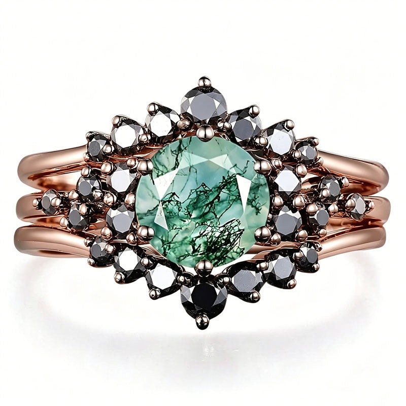 Sterling Silver 10K 14K 18K Gold 2CT Moss Agate Vine Leaf Women's Bridal Ring Sets for Wedding Engagement
