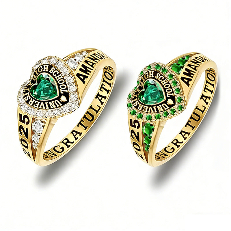 Copper Personalized Birthstone Engraved Class Rings for Women, College Senior High School Ring