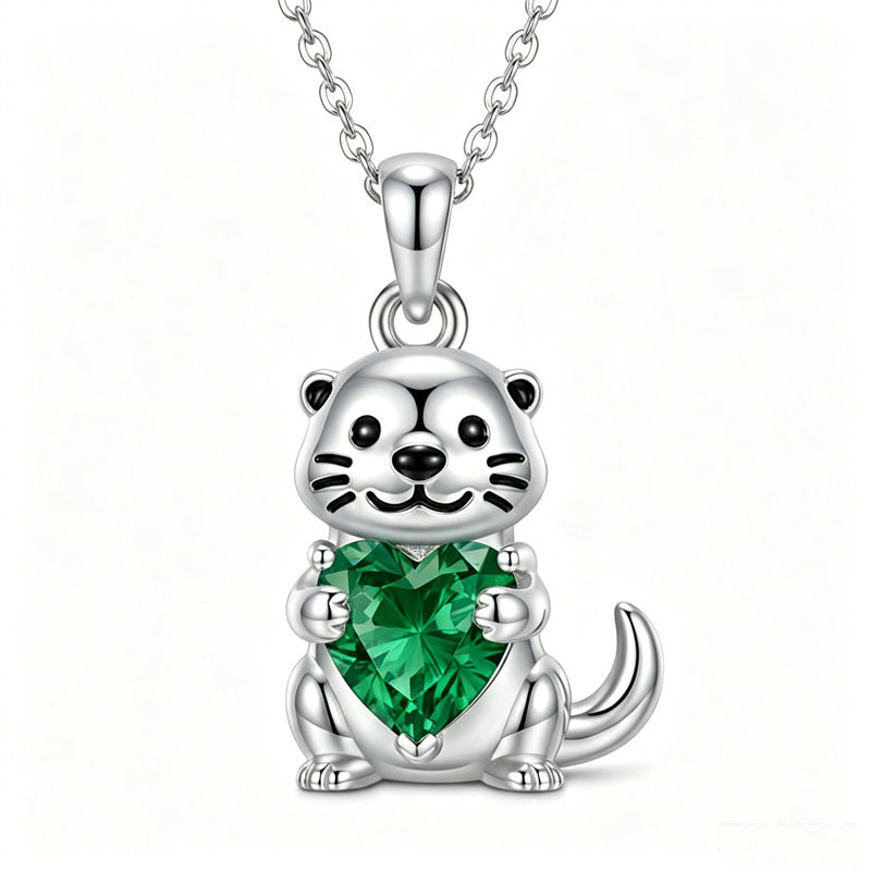 Sterling Silver 12 Month Birthstones Hedgehog Pug Fox Otter Pendant Necklace Gifts for  Birthday, Christmas, Graduation