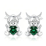 Sterling Silver 12 Month Birthstone Highland Cow Stud Earrings Christmas Gift