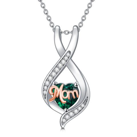 Sterling Silver Birthstone Mom Pendant Necklace Gift for Mother