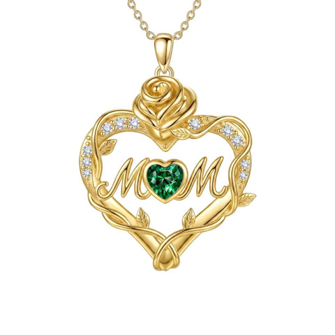 14K Gold Plated Heart Birthstone Rose Mom Butterfly Pendant Necklace for Women