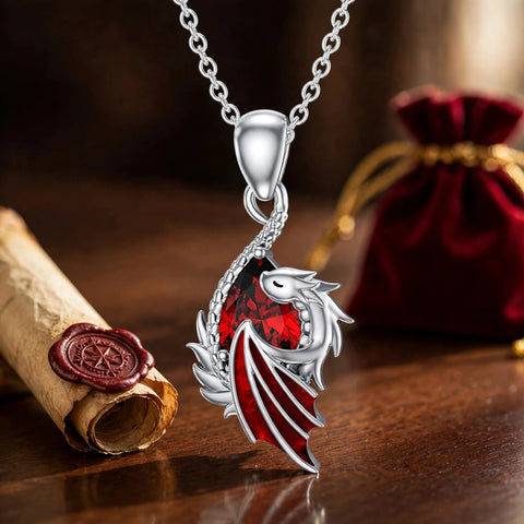 Sterling Silver Birthstone Wyvern Dragon Pendant Necklace