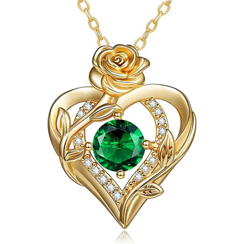 Sterling Silver Birthstone Rose Necklace for Women