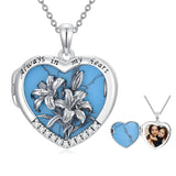 Sterling Silver Turquoise Personalized Photo 12-Month Birth Flower Pendant Necklace