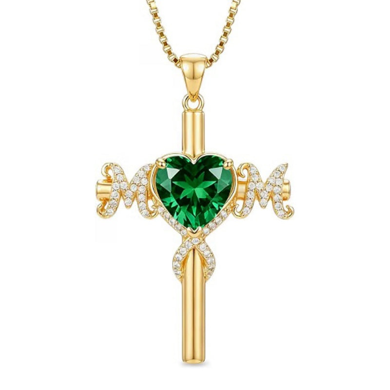 14K Gold Plated  Birthstone Cross Necklace  Pendant Necklace Mother's Day Birthday Gifts for Women