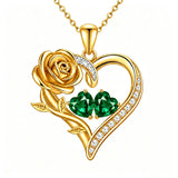 14K Gold Plated Double Heart Birthstone Rose Pendant Necklace for Women
