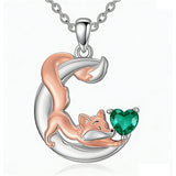 Sterling Silver 12 Month Birthstone Fox Pendant Necklace for Women