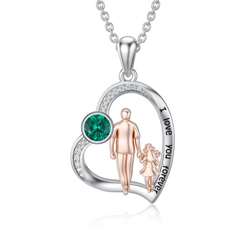 Sterling Silver Father Daughter Heart Pendant Necklace from Dad Gift for Daughter