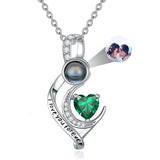 Sterling Silver 12 Months Birthstone Personalized Photo Projection  Pendant Necklace