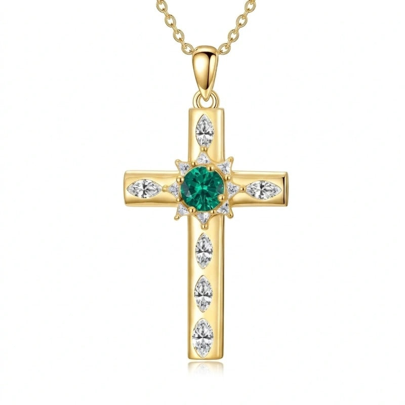 14K Gold Plated Birthstone Infinity  Cross Pendant NecklaceJewelry for Women