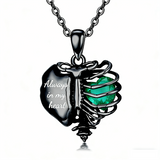 Sterling Silver Black Heart Skeleton Necklace With Engraved
