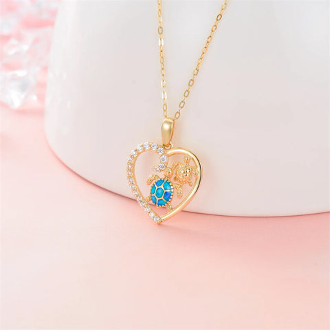 14K Gold Sea Turtle & Mother and Child Pendant Necklaces