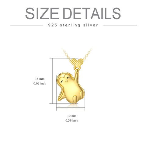 14K Gold Penguin with Heart Pendant Necklace