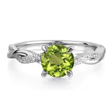 Sterling Silver 7x7mm Round Cut Gemstone Twist Infinity Engagement Ring for Women