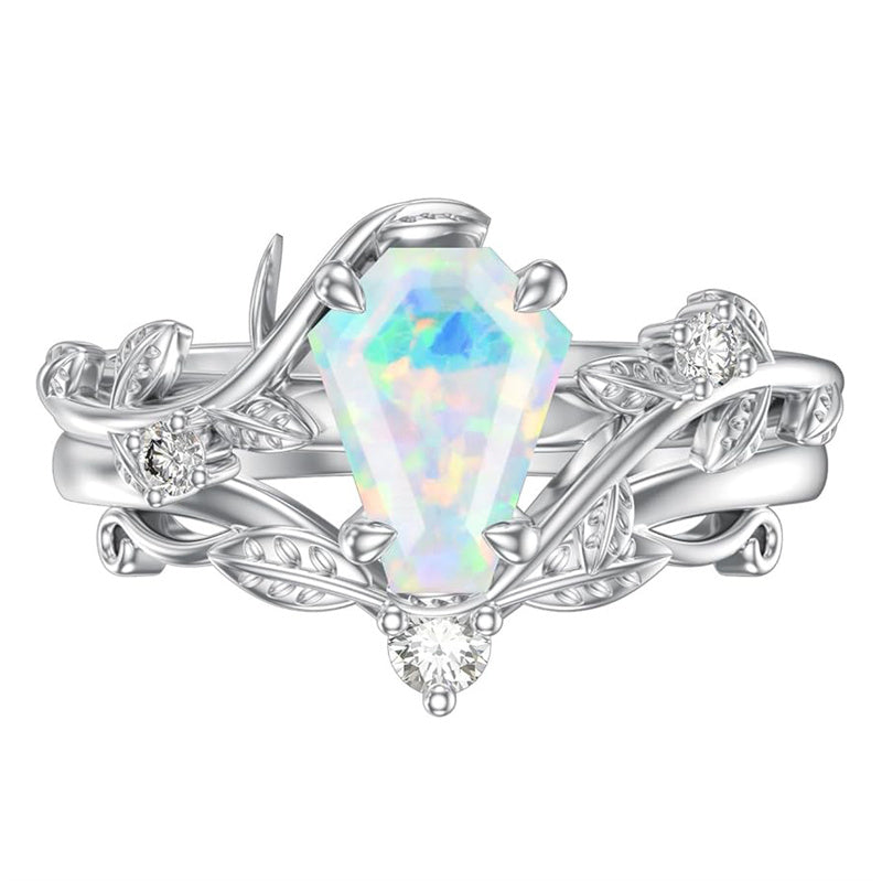 Sterling Silver Pear Oval Kite Heart Hexagon Emerald Coffin Cut Gemstone Engagement Promise Ring Set