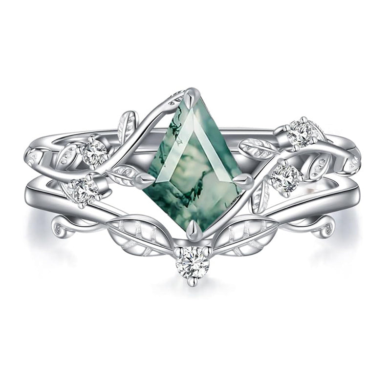 Sterling Silver Pear Oval Kite Heart Hexagon Emerald Coffin Cut Gemstone Engagement Promise Ring Set