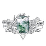 Sterling Silver Pear Oval Kite Heart Hexagon Emerald Coffin Cut Gemstone Engagement Promise Ring Set