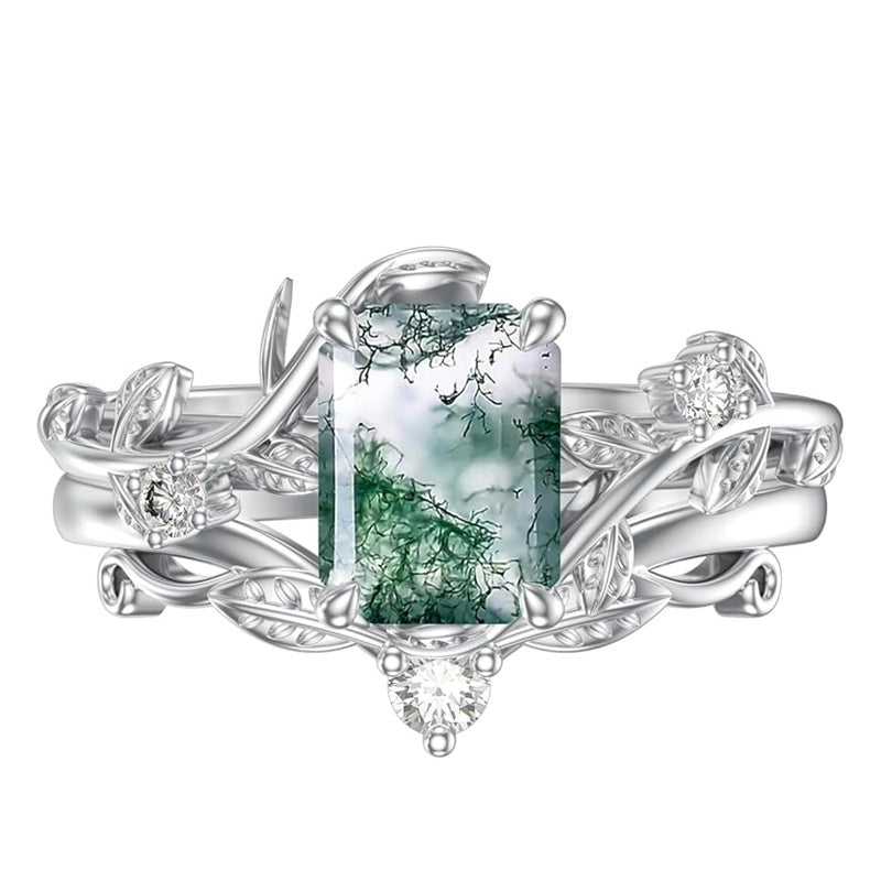 Sterling Silver Pear Oval Kite Heart Hexagon Emerald Coffin Cut Gemstone Engagement Promise Ring Set