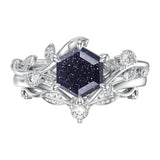 Sterling Silver Pear Oval Kite Heart Hexagon Emerald Coffin Cut Gemstone Engagement Promise Ring Set