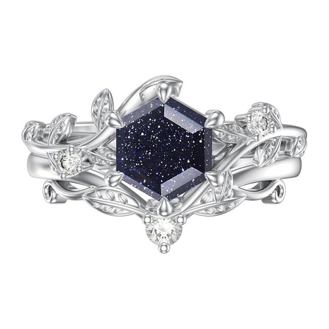 Sterling Silver Pear Oval Kite Heart Hexagon Emerald Coffin Cut Gemstone Engagement Promise Ring Set