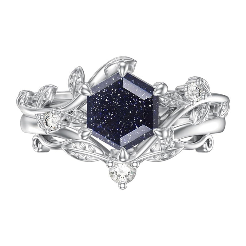 Sterling Silver Pear Oval Kite Heart Hexagon Emerald Coffin Cut Gemstone Engagement Promise Ring Set