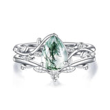 Sterling Silver Pear Oval Kite Heart Hexagon Emerald Coffin Cut Gemstone Engagement Promise Ring Set