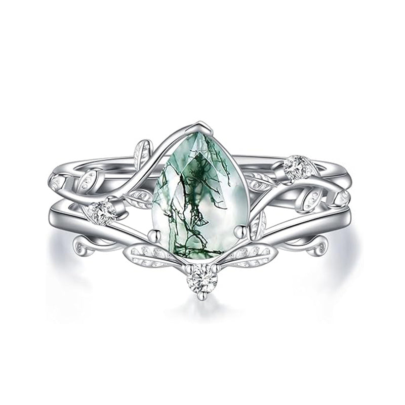 Sterling Silver Pear Oval Kite Heart Hexagon Emerald Coffin Cut Gemstone Engagement Promise Ring Set