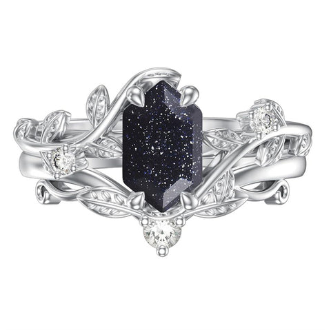 Sterling Silver Pear Oval Kite Heart Hexagon Emerald Coffin Cut Gemstone Engagement Promise Ring Set