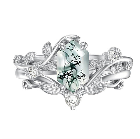 Sterling Silver Pear Oval Kite Heart Hexagon Emerald Coffin Cut Gemstone Engagement Promise Ring Set