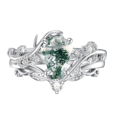 Sterling Silver Pear Oval Kite Heart Hexagon Emerald Coffin Cut Gemstone Engagement Promise Ring Set