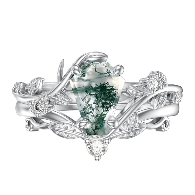 Sterling Silver Pear Oval Kite Heart Hexagon Emerald Coffin Cut Gemstone Engagement Promise Ring Set