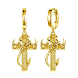 Sterling Silver Cross Hoop Earrings for Men