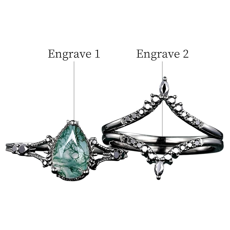 Sterling Silver 10K 14K 18K Gold 2CT Moss Agate Vine Leaf Women's Bridal Ring Sets for Wedding Engagement